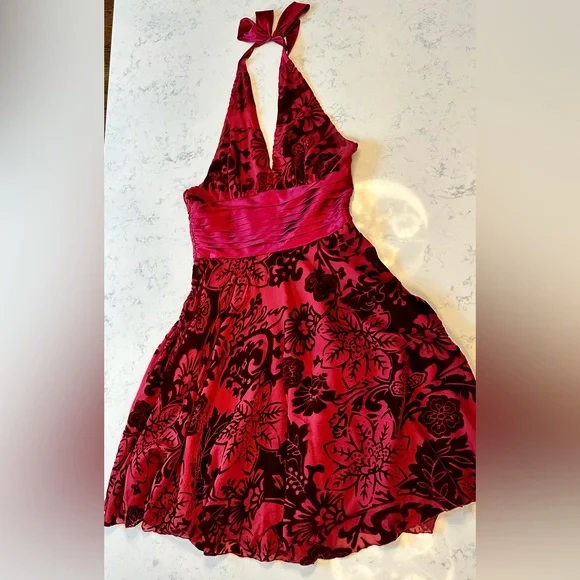 Gorgeous Cranberry, Velvet, Halter Cocktail Dress | Color: Purple/Red | Size: 12 | Pbombay's Closet